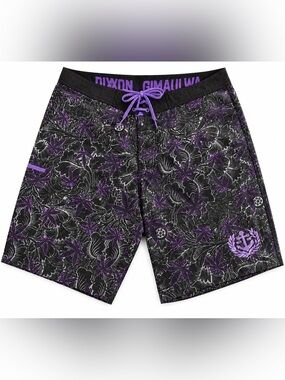Dixxon x Maui Waui Cannabis Leaf Board Shorts Gray Purple Size 36 Excellent Cond